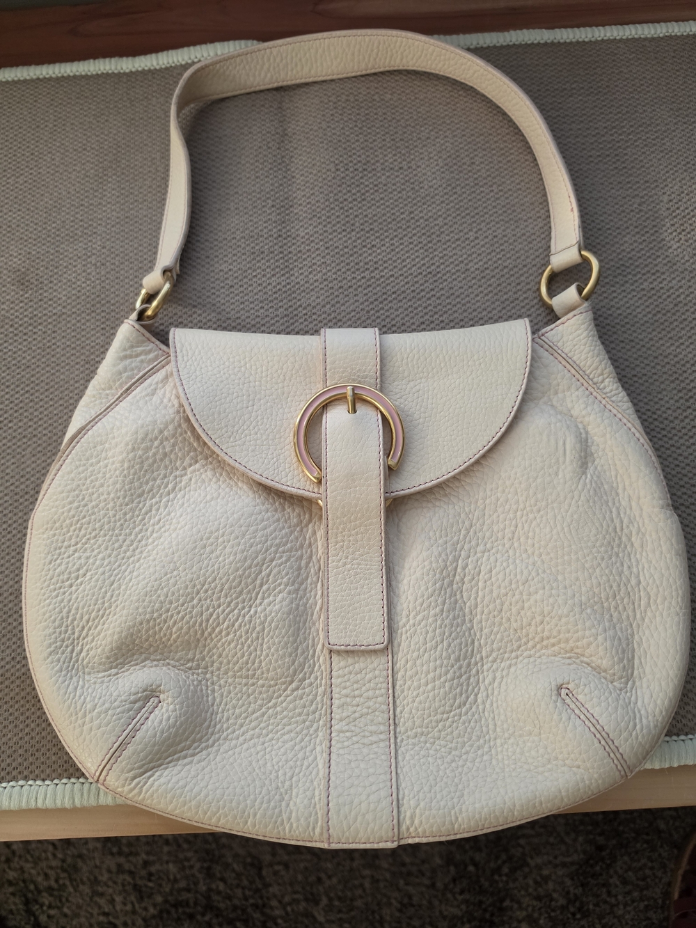 Furla Italian Pebbled  Leather Shoulder Bag with Gold & Pink Accent Ring